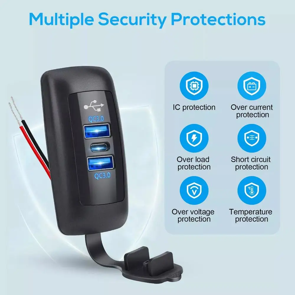 12 فولت USB مخرج طاقة السيارة USB Type-C مقبس شاحن السيارة 3 منافذ مزدوجة 18 واط QC3.0 المزدوج PD3.0 30 واط مهايئ شاحن سريع لسيارة RV #2