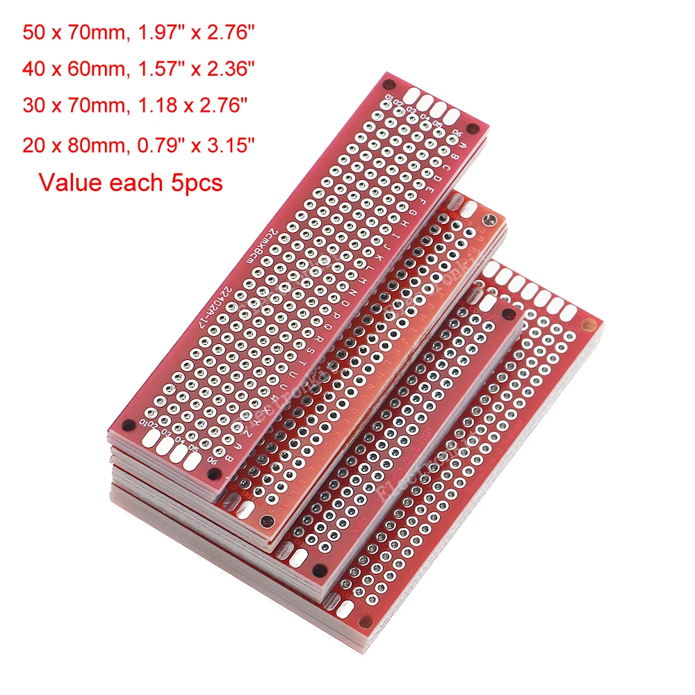 

20 шт. красных универсальных двусторонних макетных плат PCB 3x7, 4x6, 5x7, 7x9 см для экспериментов и прототипирования электроники DIY