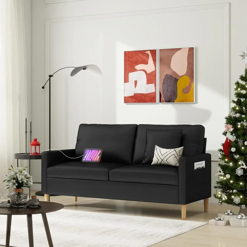 66" Black Faux Leat… - image