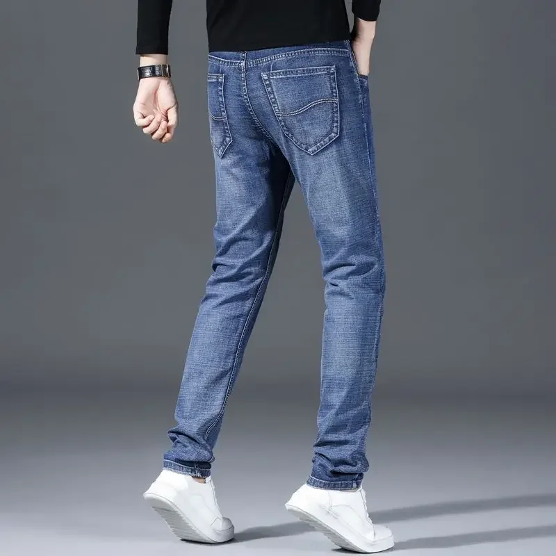 

Мужские джинсовые брюки, черная мужская одежда для взрослых, повседневные джинсы, деловые прямые эластичные винтажные спортивные комплекты, шикарные, облегающие, однотонные, тонкие