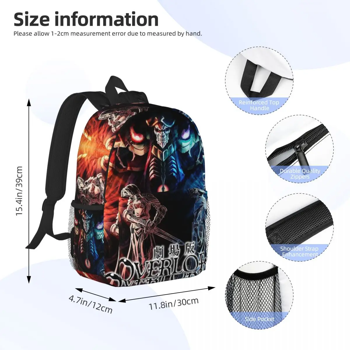 Overlord Anime Poster Para Meninas Meninos Mochila Estudante de Grande Capacidade Mochila Leve à prova d'água 15 polegadas