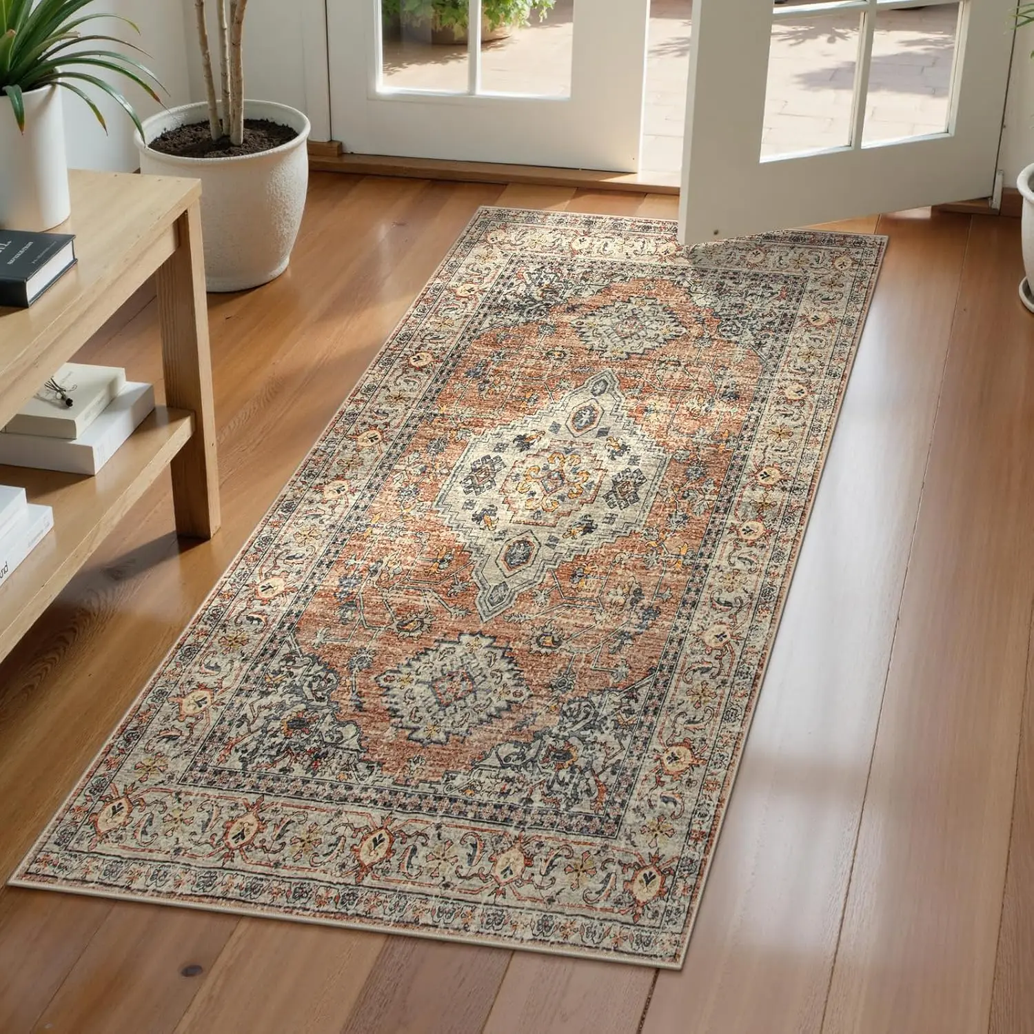 

Soft Washable 2x4 Non-Slip Rug for Kitchen Entryway, Vintage Peach/Orange Indoor Mat