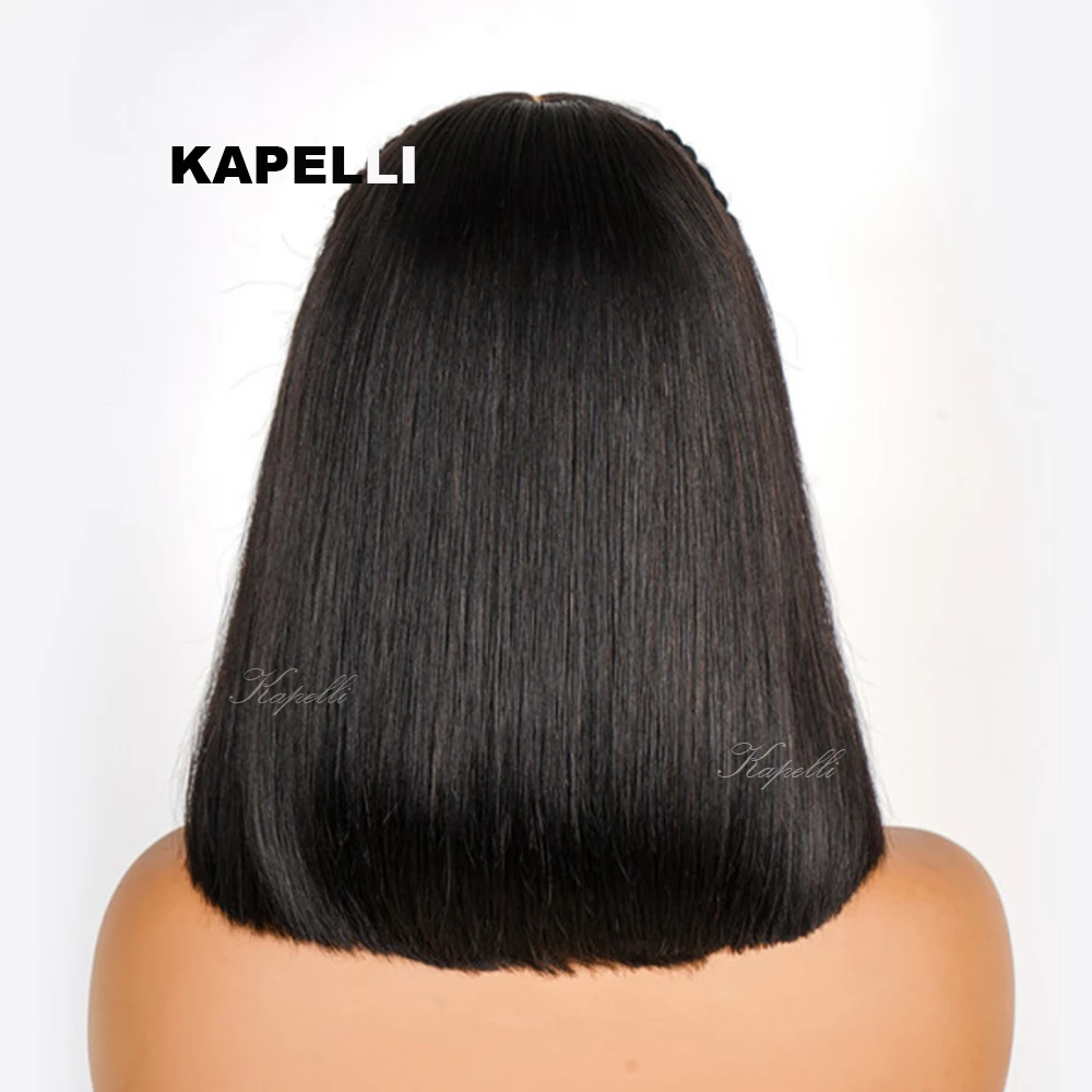 4x4 Transparent Lace Closure Straight Hair Short Bob Wig Remy Brazilian 100% Human Hair #Natural Black Color Wigs For Women