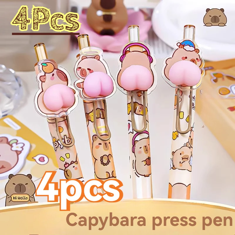 

4Pcs Cartoon Cute Capybara Gel Pens Kawaii Quick-Drying Writing Smooth Elegant Neutral Pens Aesthetic Stationery