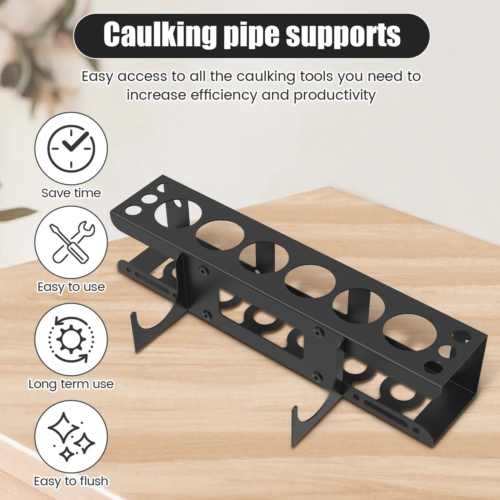 Caulking Tool Organizer Wall Mounted Storage Rack Easy to Install Caulking Tool Storage with 6 Rack Holds for Garage & Workspace