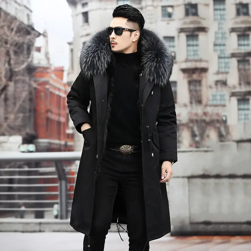 Thick Warm Coat Men Winter Coat  Winter Men\'s Parker Coat Medium and Long Fur In One Thermal Fur Jacket Men\'s Detachable Liner