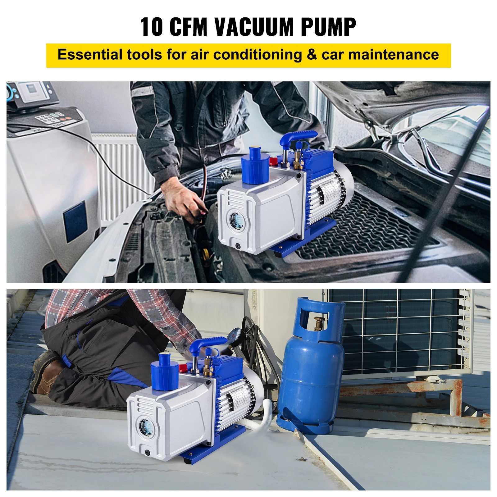 SucceBuy 2 Stage Vacuum Pump 10CFM 1HP Vane Pump HVAC Rotary Auto AC Refrigerant for Automobile Reparation Vacuum Evacuation