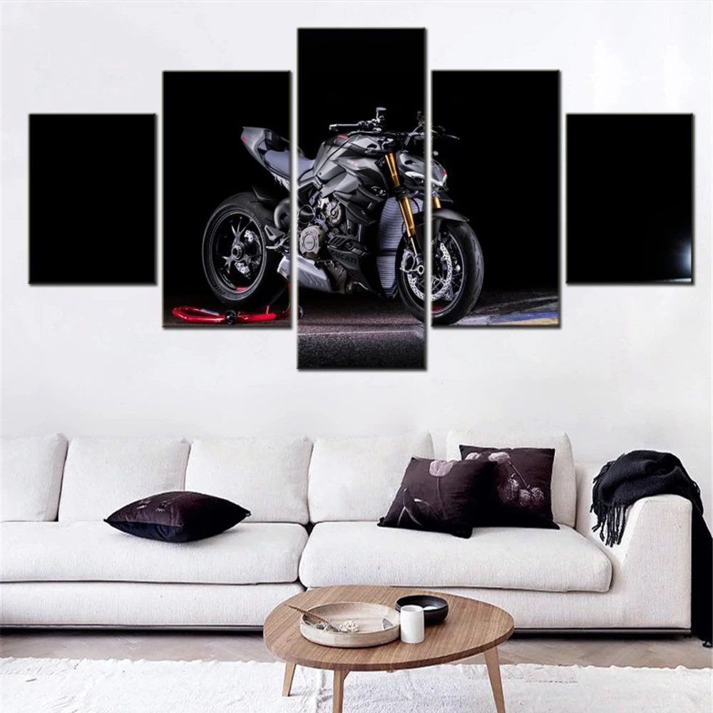 

5 Panels Canvas Wall Arts Cool Motorcycle Poster Painting Wallpaper Motorbike Home Decorative Living Room Modern Bedroom Mural