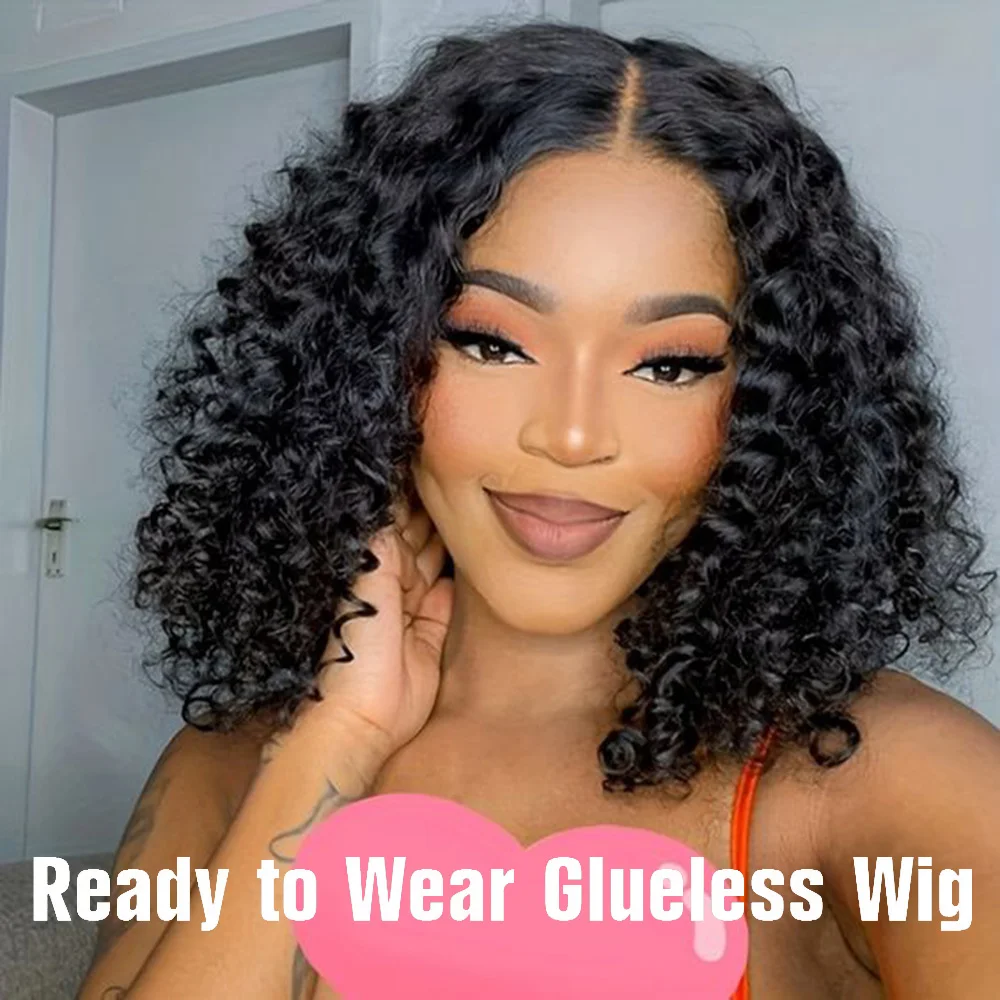 

Wear and Go 8x5 Glueless Wigs Human Hair Pre Plucked Pre-Cut for Beginners 180% Density Deep Wave Lace Front Wig Natural Black