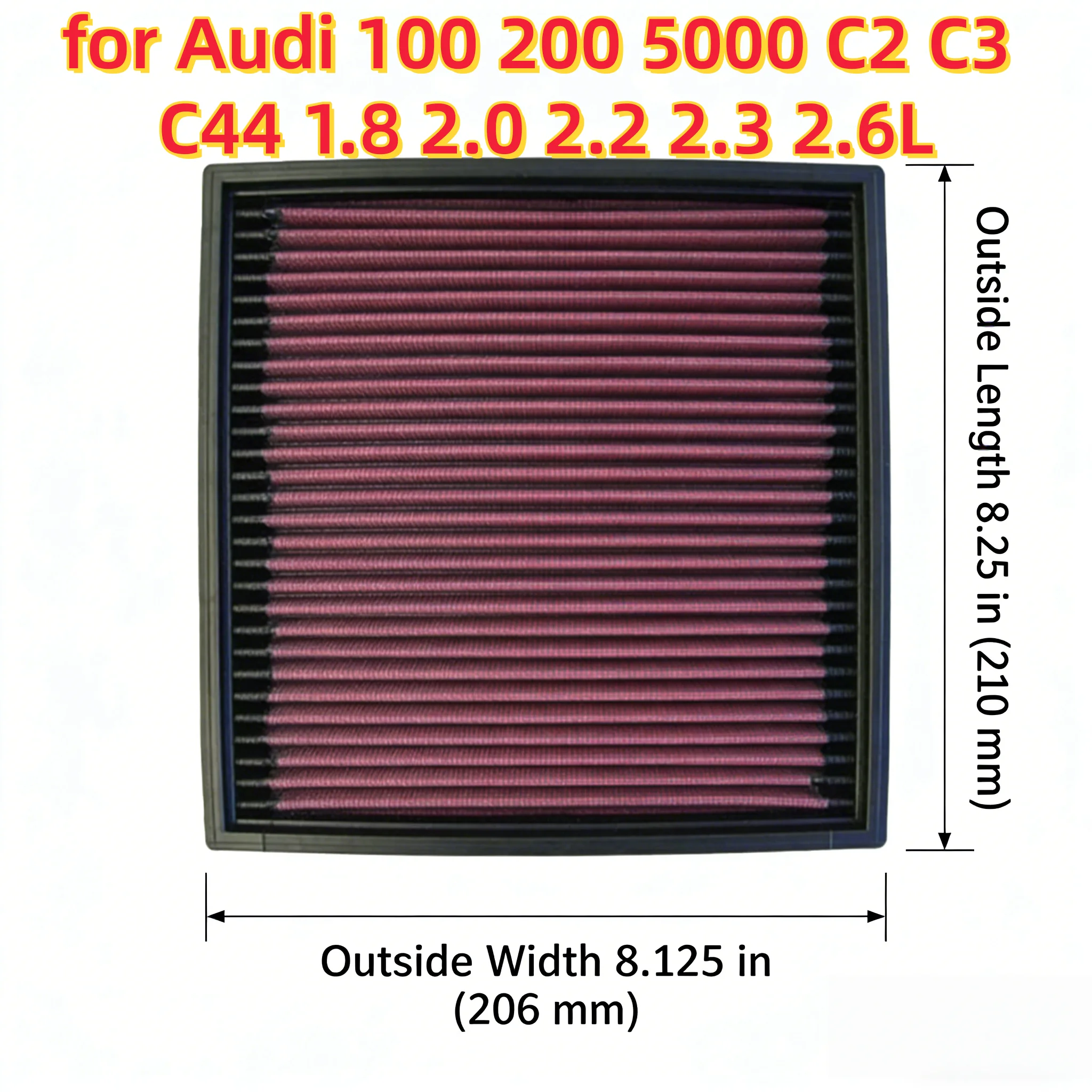 for Audi 100 200 5000 C2 C3 C44 1.8 2.0 2.2 2.3 2.6L High Flow Sport Washable Performance Panel Air Filter Replacement 33-2003