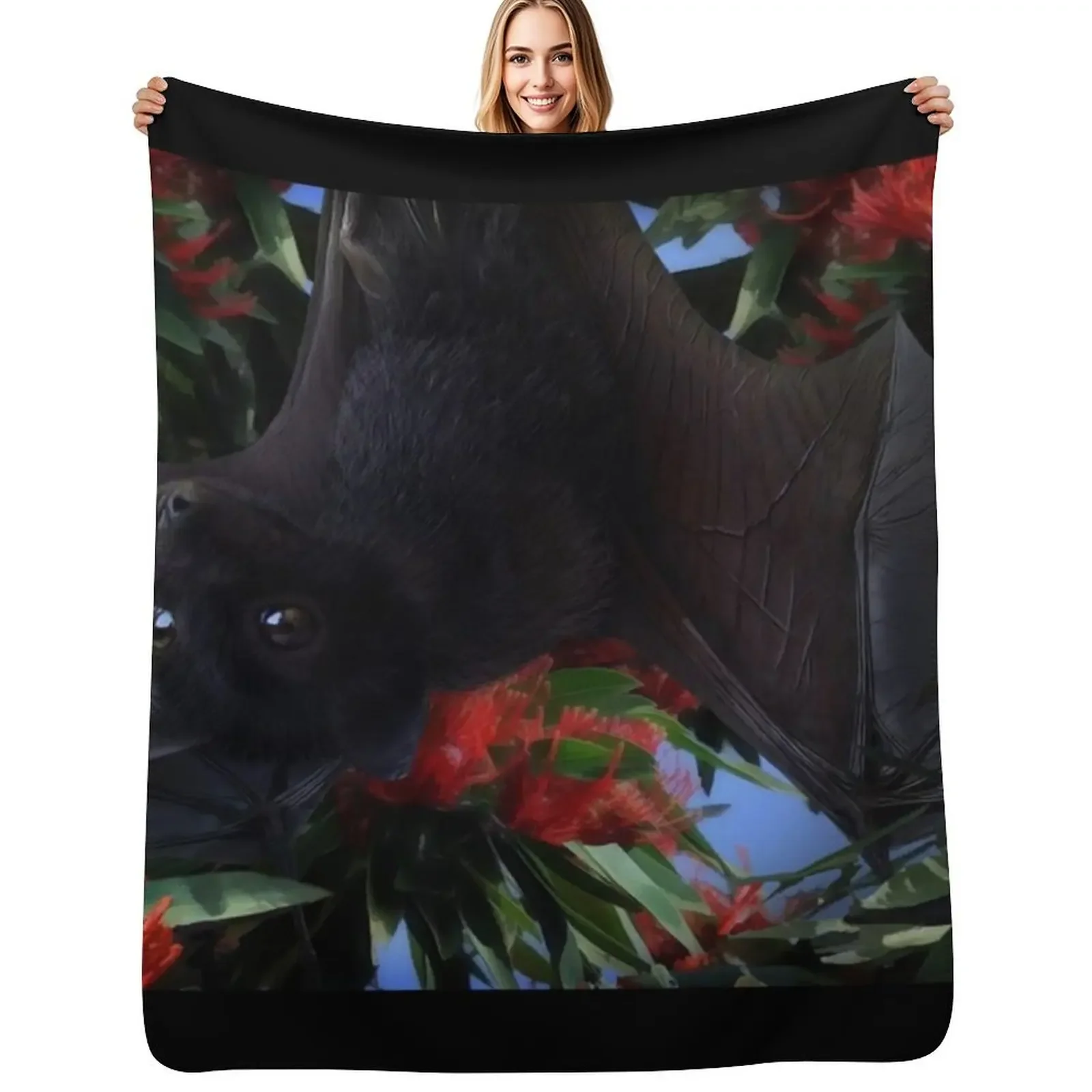 

Spitfire A Beautiful Black Flying Fox Bat. Throw Blanket Soft Big Warm Cute Plaid Blanket