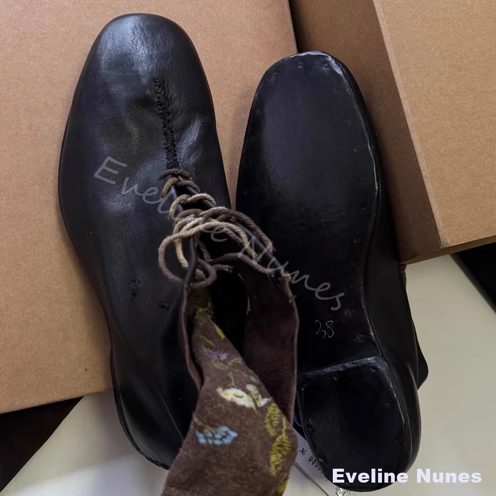 Hand Stitched Washed Cow Leather Derby Shoes Men New Minimalist Square Toe Flat Shoes Avant Garde Designer Casual Leather Shoes