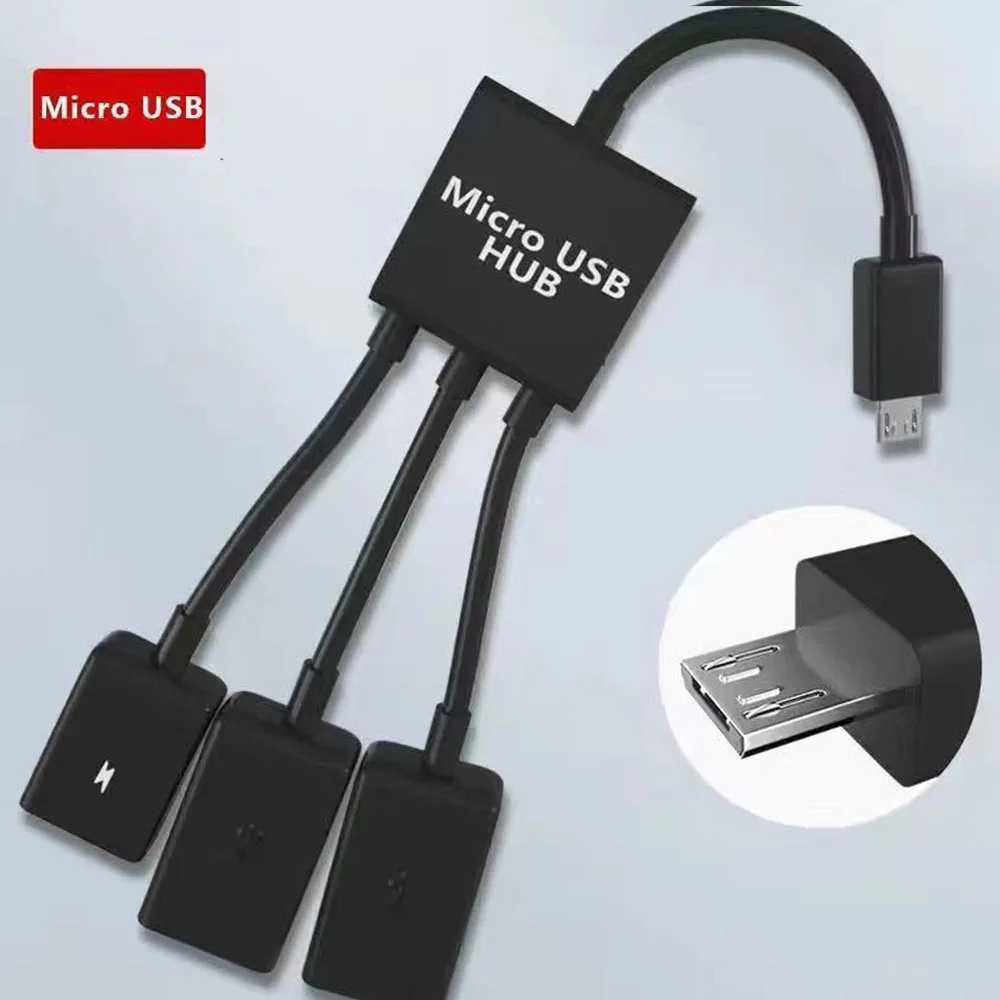 3 in 1 OTG Splitter Micro USB Type-C Dual USB 2.0 Male to Female Charging Data Adapter for Smartphone Tablet Laptop Computer PC