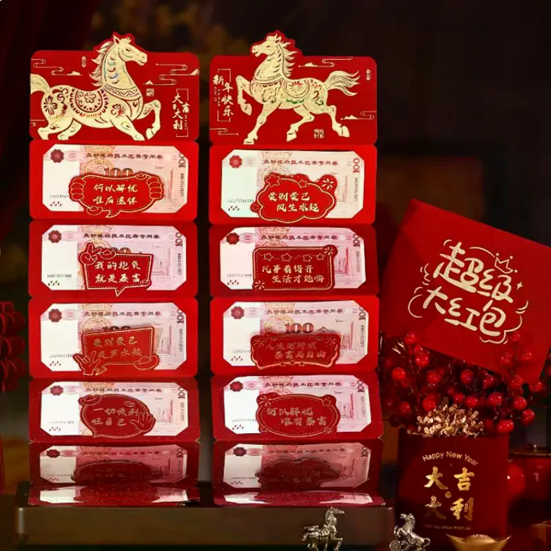 6 carte buste rosse cinesi pieghevoli cartone animato capodanno cavallo porta soldi tasca regalo festival di primavera
