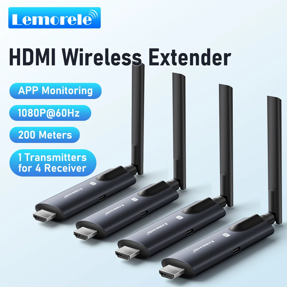 

Lemorele Wireless HDMI Transmitter ＆Receiver APP Monitoring Latency Less than 50ms Plug & Play Transmitter Laptop TV Projector