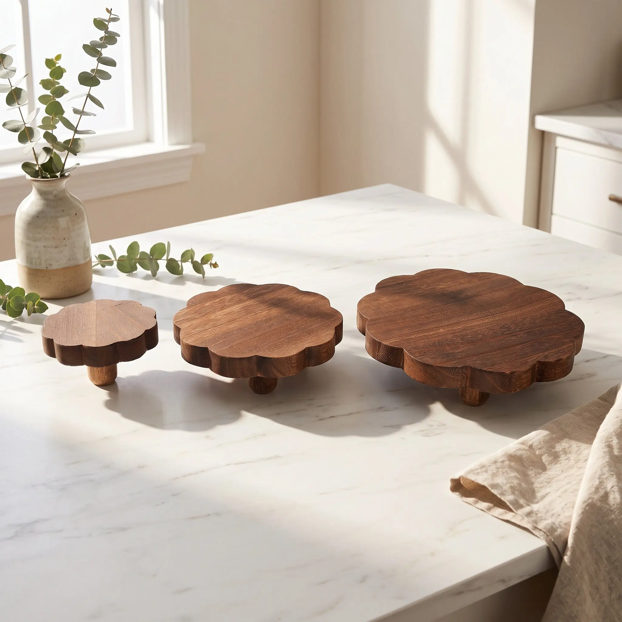 3Pcs Small Wood Plant Stool Countertop Rustic Wooden Flower Pot Stand Indoor Decorative Pedestal Stool for Succulents Tabletop