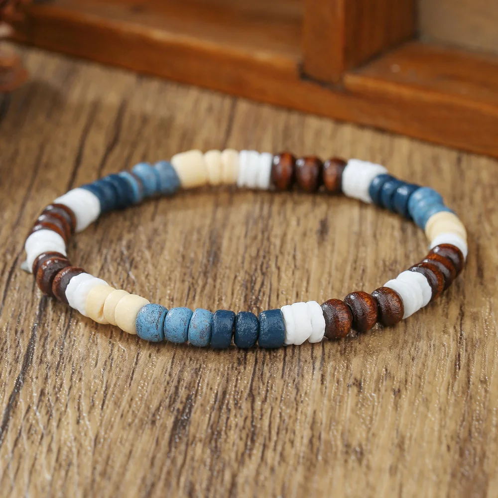Böhmisches Unregelmäßiges Spleiß-Armband aus Kokosnussschalen und Holzperlen, Retro-Herrenarmband in Mischfarben, Modischer Handgemachter Schmuck – Detail 3