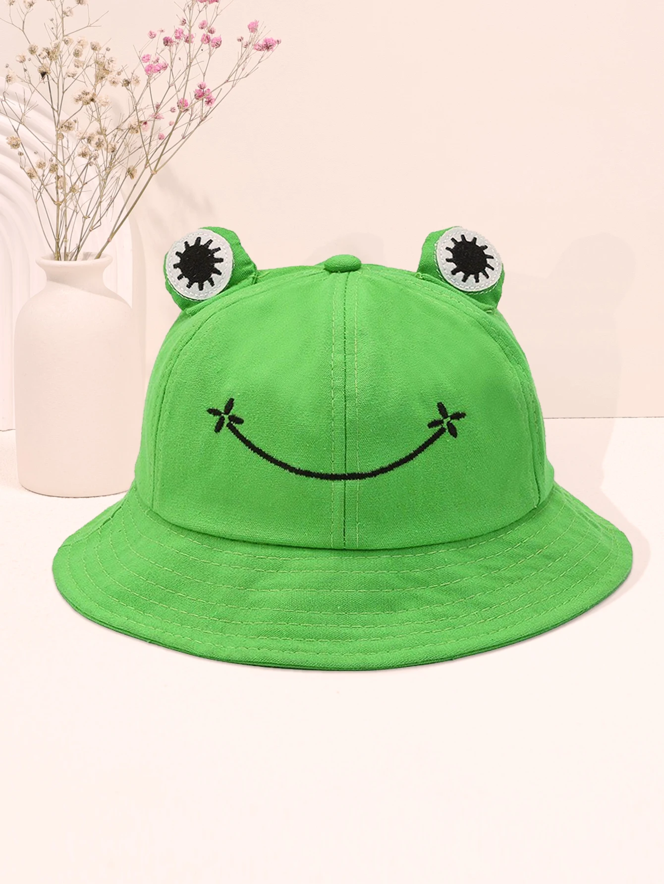 ฤดูใบไม้ผลิและฤดูร้อนการ์ตูนกบหมวกชาวประมงพ่อแม่ลูกหมวกบังแดดปักกบน่ารัก