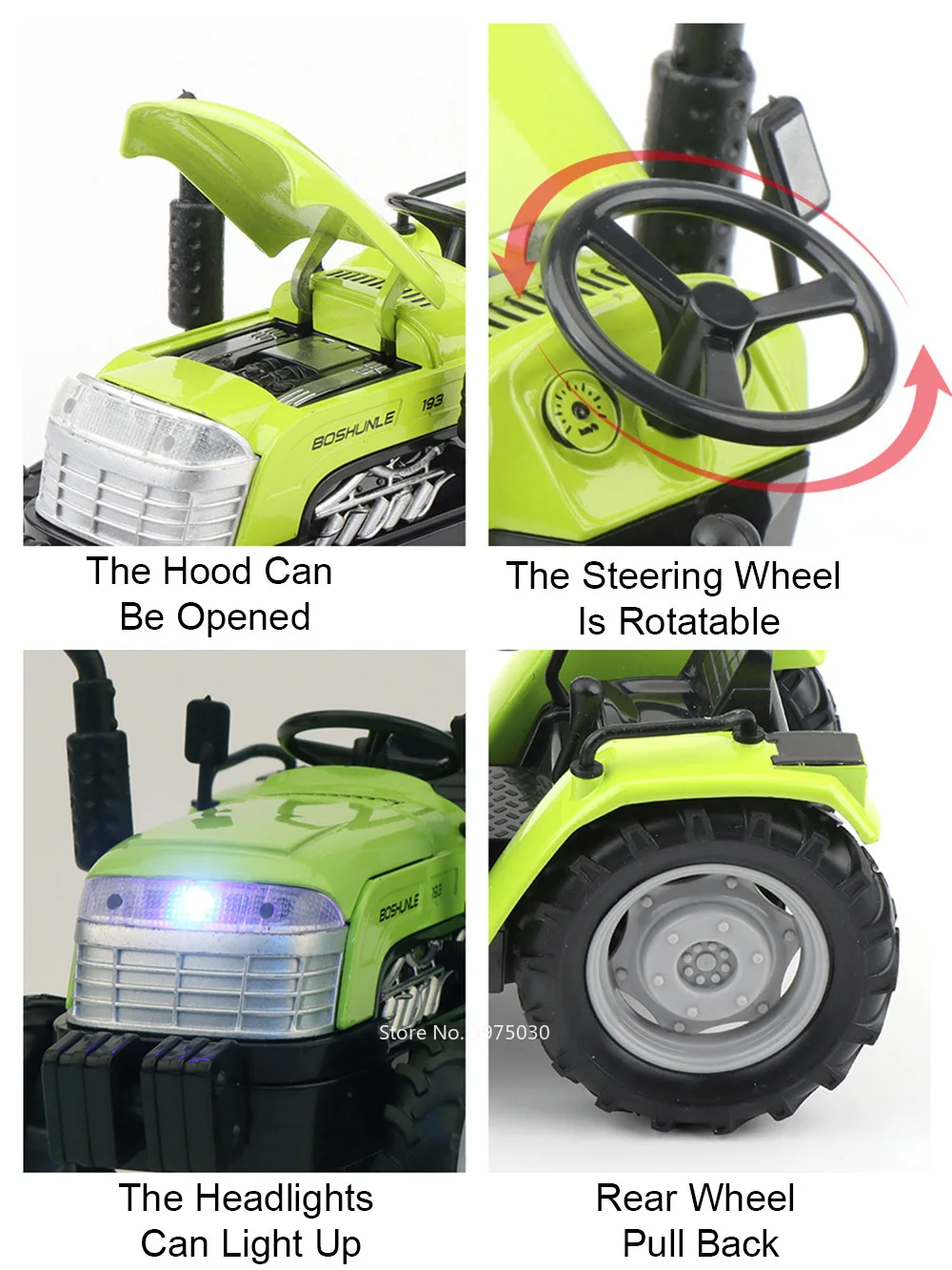 1/32 Round Head Tractor Toy Cars Models Wheel Pull Back Agricultural Tractors Light Sound Vehicles Children's Educational Toys