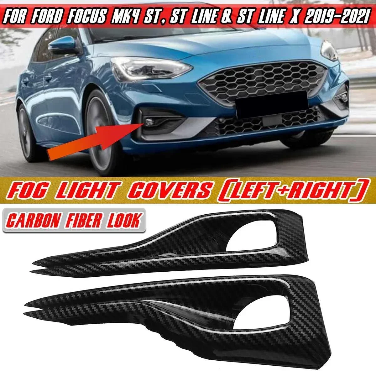 Carbon Fiber Look Car Front Fog Light Cover Fog Lamp Shell For Ford For Focus MK4 ST ST Line & ST Line X 2019 2020 2021 Body Kit