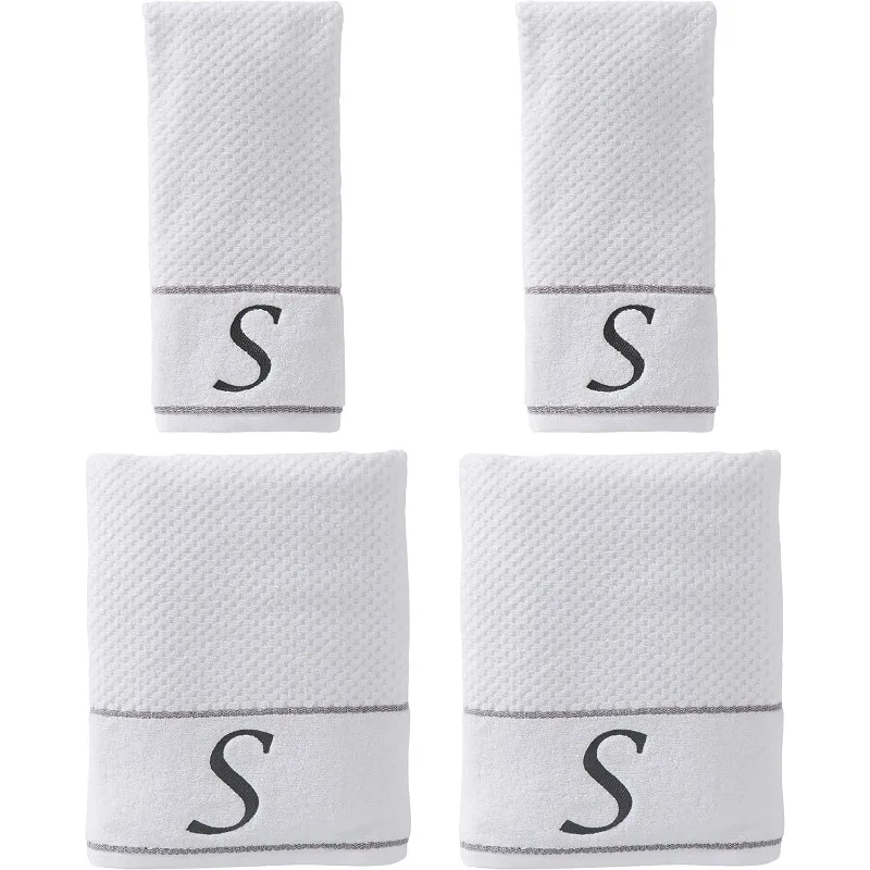 Skl Thuis Op Saturday Ridder Ltd. Monogram "S" Bad En Handdoek Set, Wit, 4-Pack