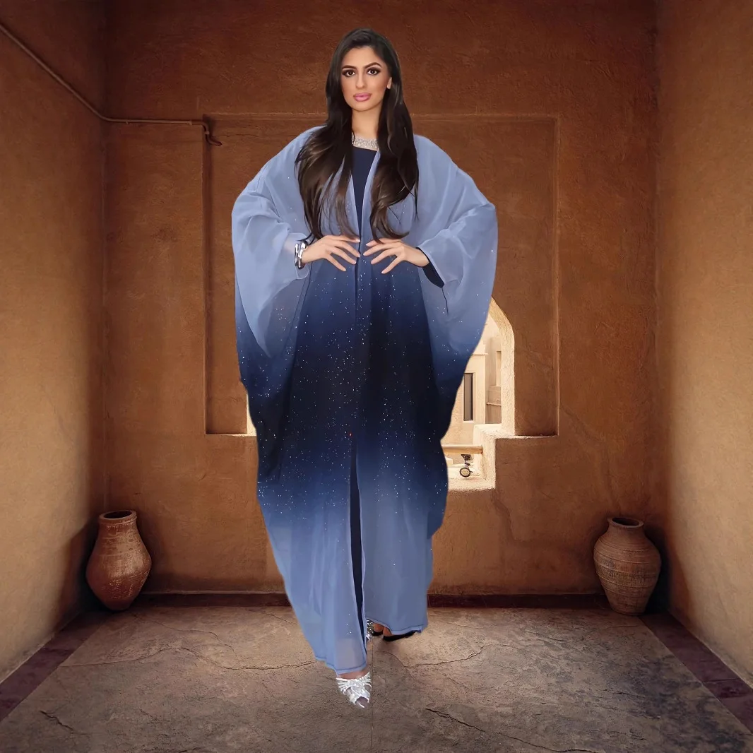 فستان نسائي للعيد سترة عباية إسلامية متدرجة عبايات بأكمام تشبه جناح الخفّاش المغرب قفطان دبي فيستدوس رمضان رداء جلابية