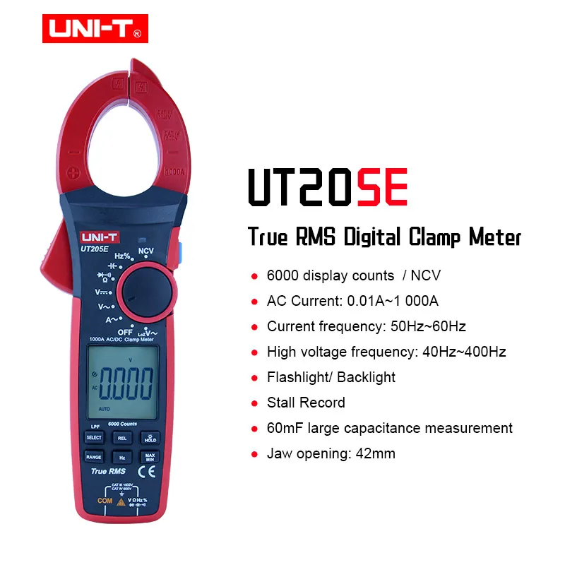 

UNI-T UT205E1000A True RMS Digital Clamp Meter VFC Count Backlight Flashlight AC/DC Current Resistance Tester