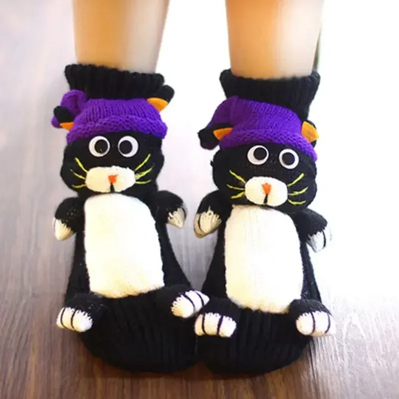 Winter Thick Woolen Socks Thicken Warm Socks Slippers Women Non-slip Foot Warmer Snow Funny Cute Cartoon Animals Prints Socks 3D