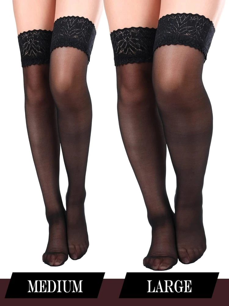 4 Paar Damen-Oberschenkelstrümpfe, Spitzenstrumpfhosen, seidige, halbtransparente Dessous für Damen, Sommer, Halloween, Cosplay