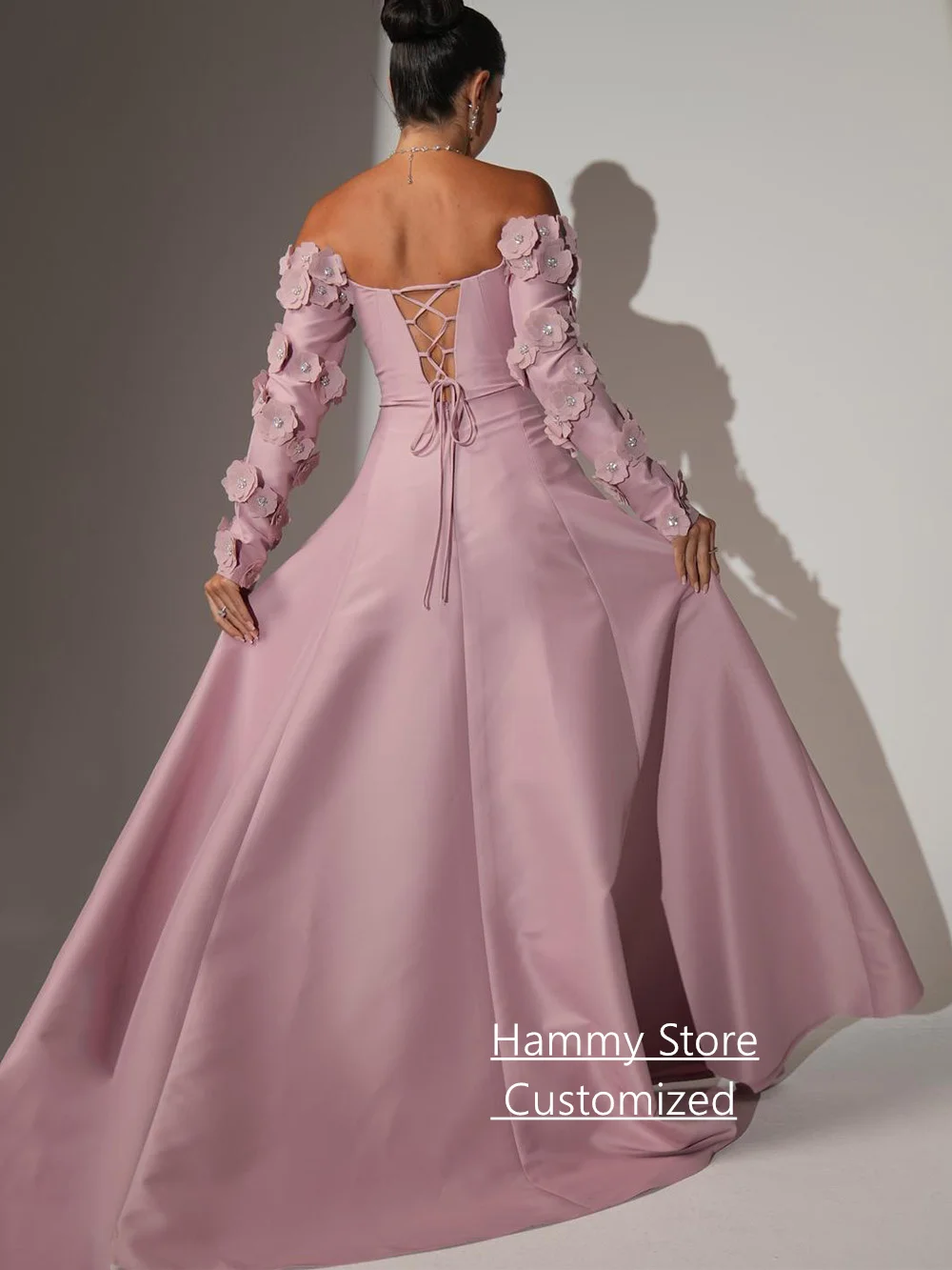 패션 꽃 이브닝 드레스 맞춤 제작 스위트하트 롱 슬리브 A라인 사우디 아라비아 파티 가운 코르셋 프롬 드레스