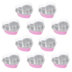 10 Pcs Heart-Shaped Aluminum Foil Box Cake Mold Decorative Pan Mini Baking Cups Bakeware Cupcake Covered Design Pans