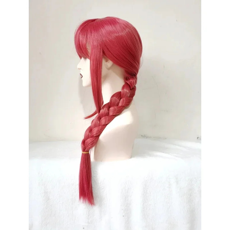 ماكيما أنيمي COS 70 سنتيمتر طويل أحمر مضفر تأثيري مقاومة للحرارة الشعر هالوين شعر مستعار للحفلات + غطاء شعر مستعار