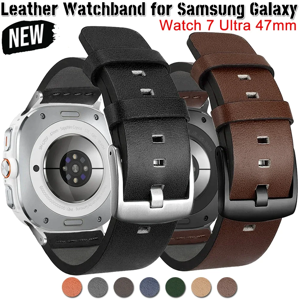 Pulseira de couro para Samsung Galaxy Watch, pulseira de negócios, pulseira, sem lacunas, 7 Ultra, 47mm