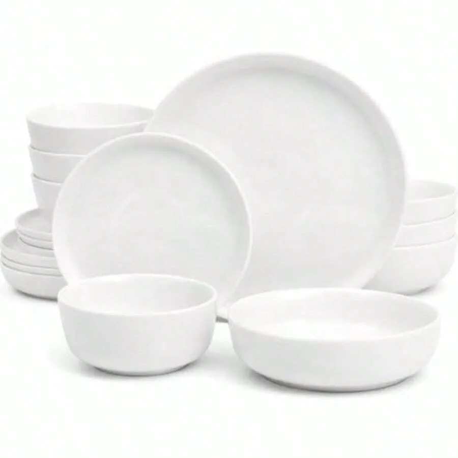 

Oslo Dinnerware Set For 4 16-Piece White Porcelain Plates And Bowls - Ceramic Dish Set Microwave And Dishwasher