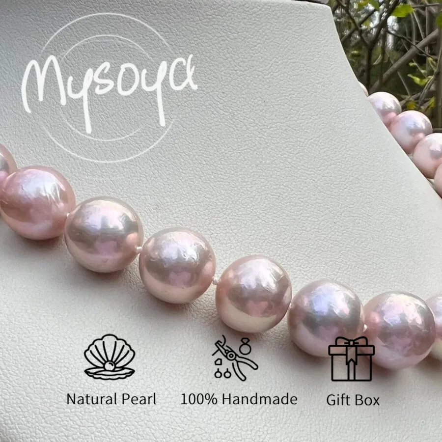 

MYSOYA 11-13 мм розовое жемчужное ожерелье Эдисона, большой подарочная коробка с натуральным жемчугом, идеальный подарок на свадьбу, день рождения, Рождество, Новый год