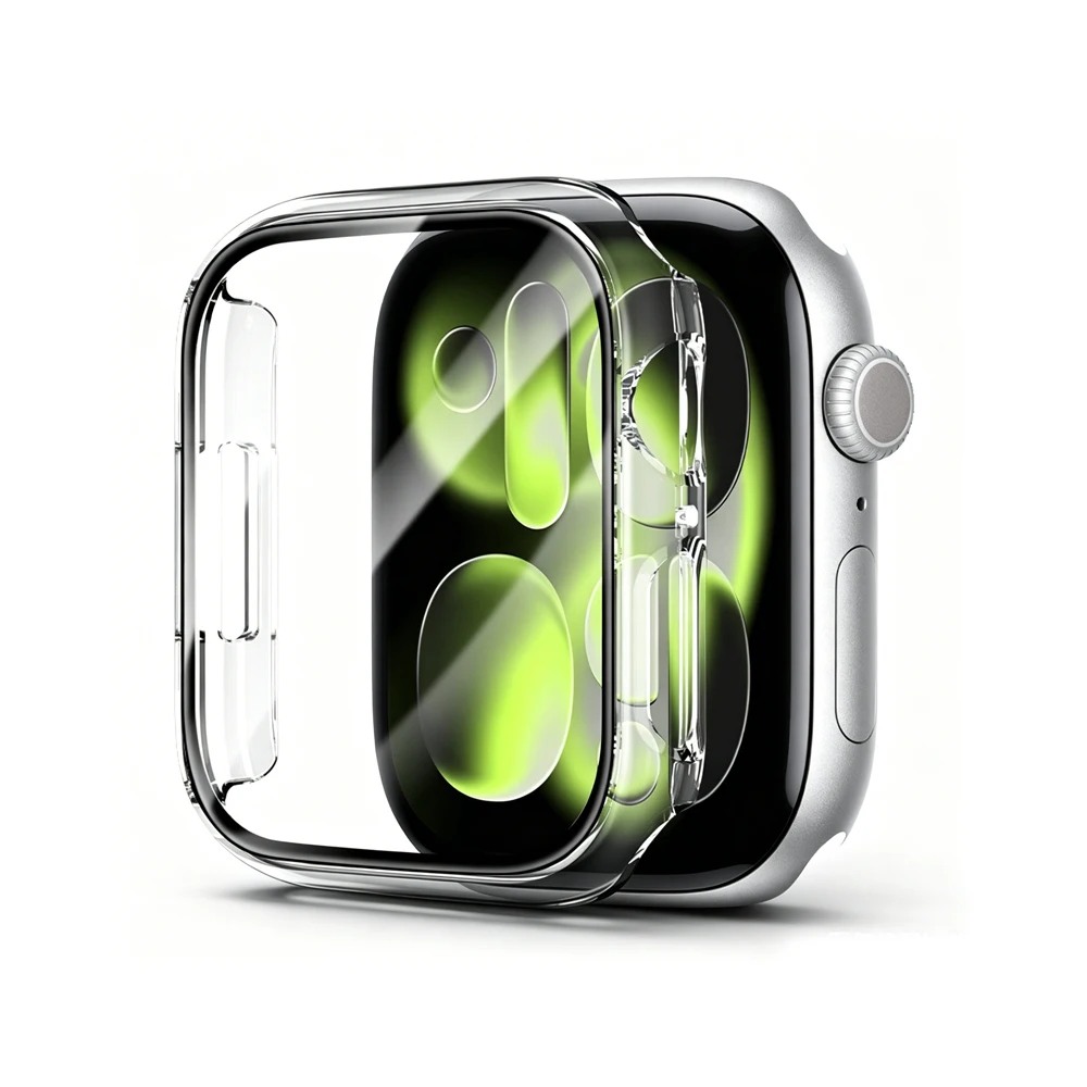 Displayschutzfolie für Apple Watch Serie 11 10 46mm 42mm 9 8 7 6 5 SE 45mm/41/44/40/42/38mm Gehärtetes Glas+PC-Stoßfänger-Schutzhülle