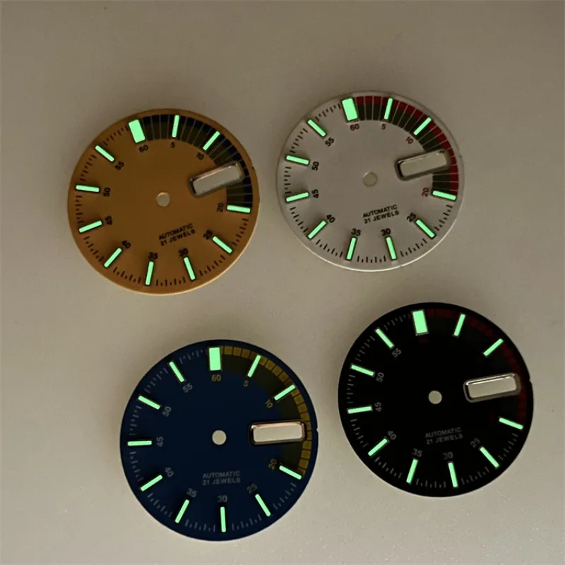 28.5mm No Logo Colorful Dial Fit NH36/4R36 Movement Green Luminous Dual Calendar High-Quality Watch Modified Accessories