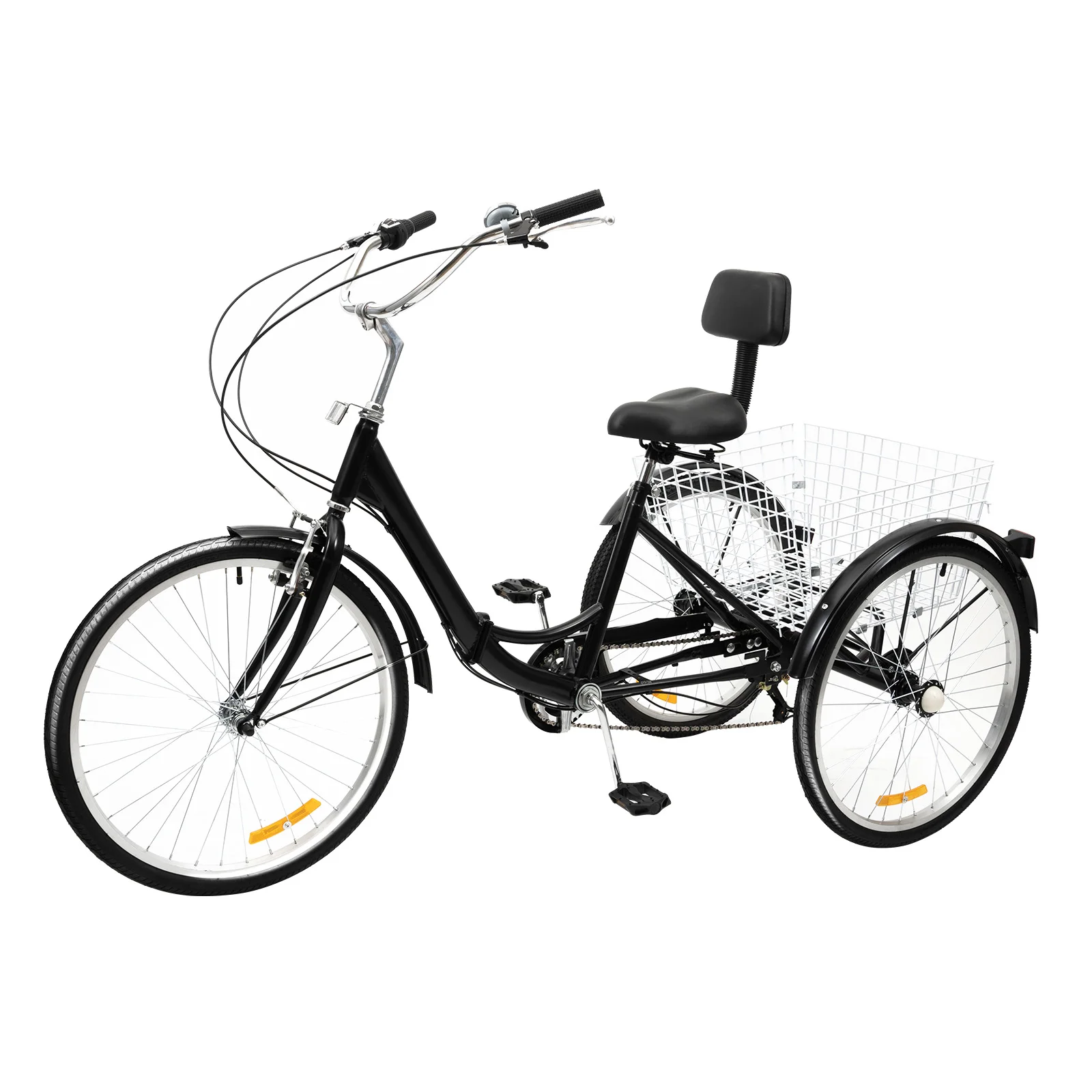 24 Inch Foldable Tricycle 7 Speed Portable High-carbon Steel FrameTricycle Large Basket Applicable Height 1.6-1.8m/5.25-5.9ft