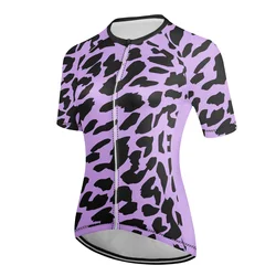 Women's 24 leopard print Short Sleeve Cycling Jersey Bike Top Mountain Bike MTB Road Bike Cycling Breathable Quick Dry
