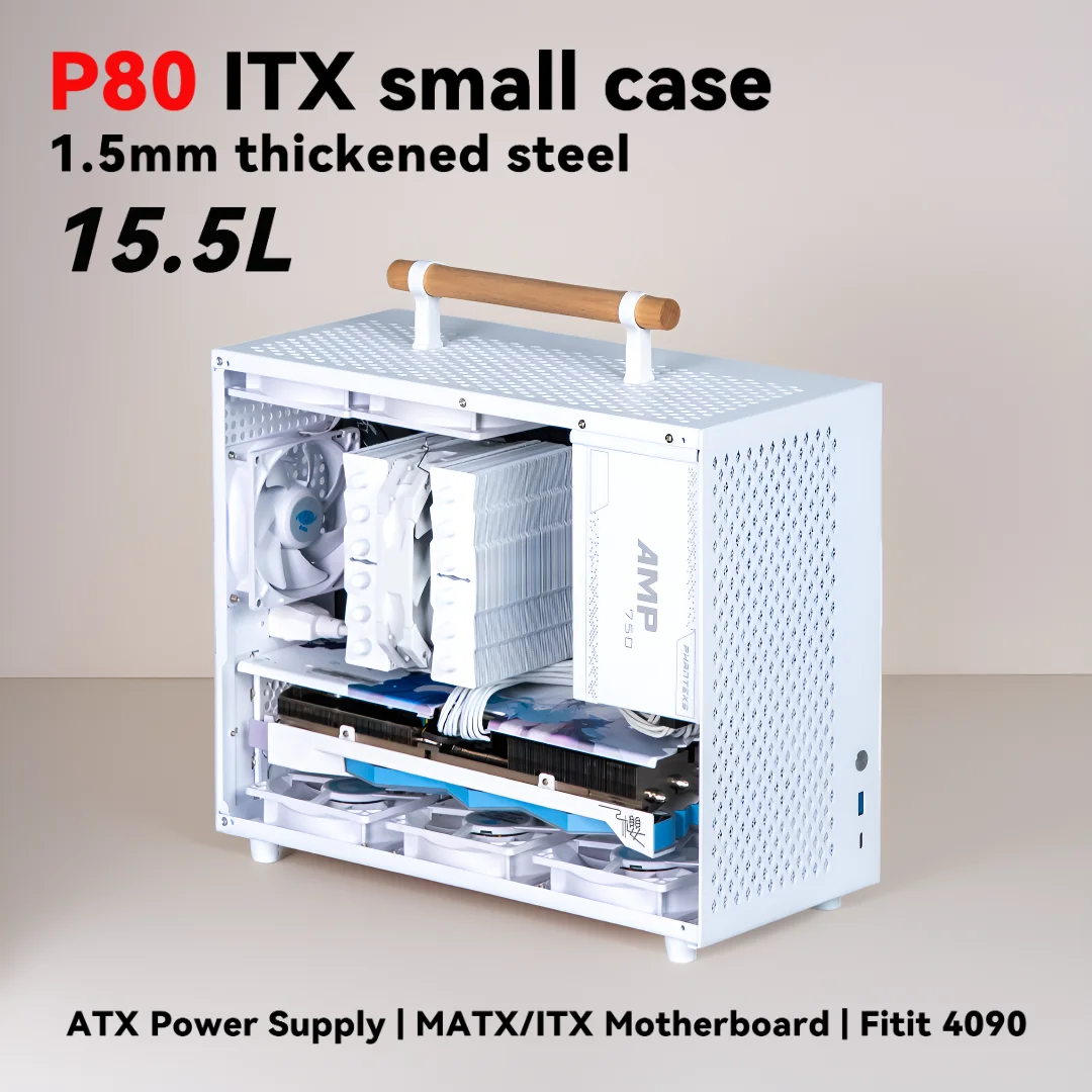 

P80 Маленький корпус ITX с воздушным охлаждением, блок питания ATX | Материнская плата MATX/ITX | Совместим с портативным мини-футляром формата А4 4090,