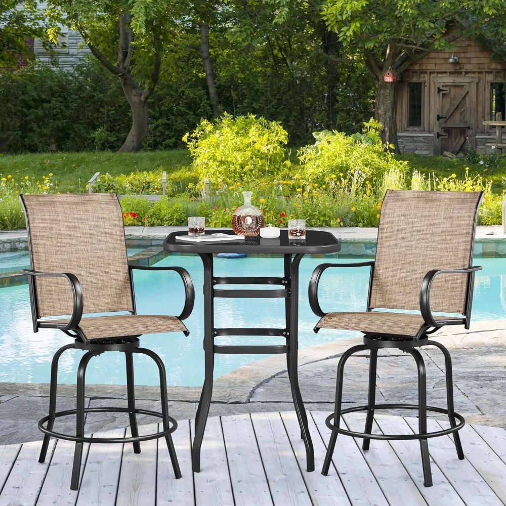 Patio Swivel Bar Stools Outdoor Chairs Set of 2 Outdoor High Bistro Stools Outdoor Furniture, All-Weather Patio Stools