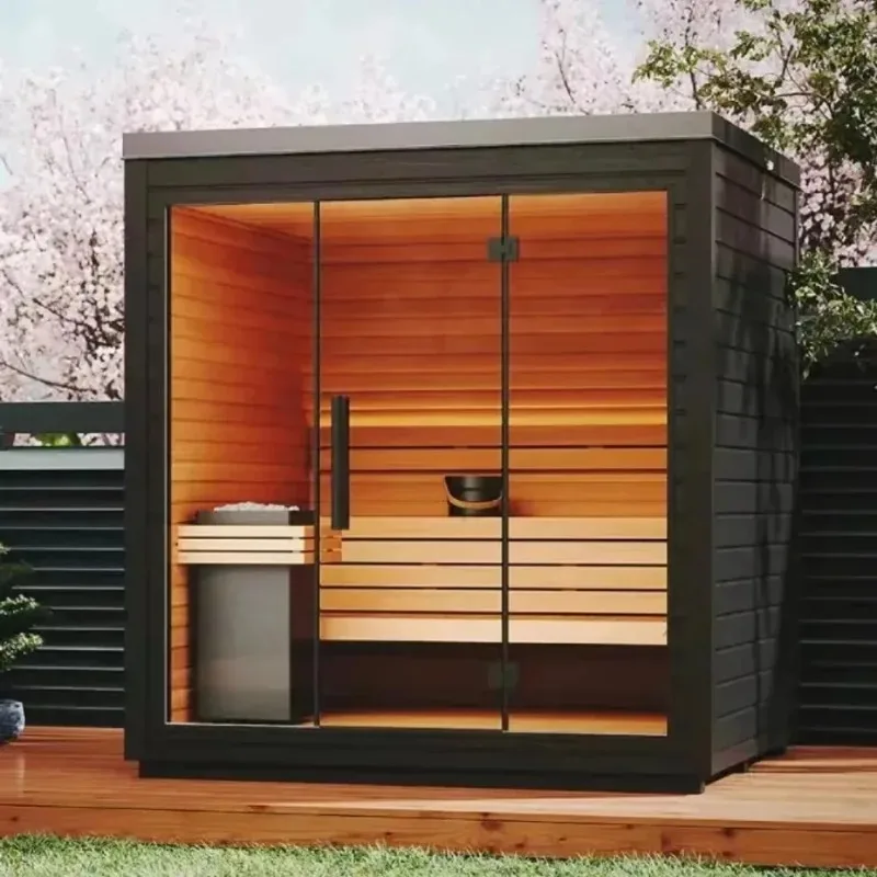 outdoor double sauna High-quality traditional wood with wet and dry steam modern design and control panels