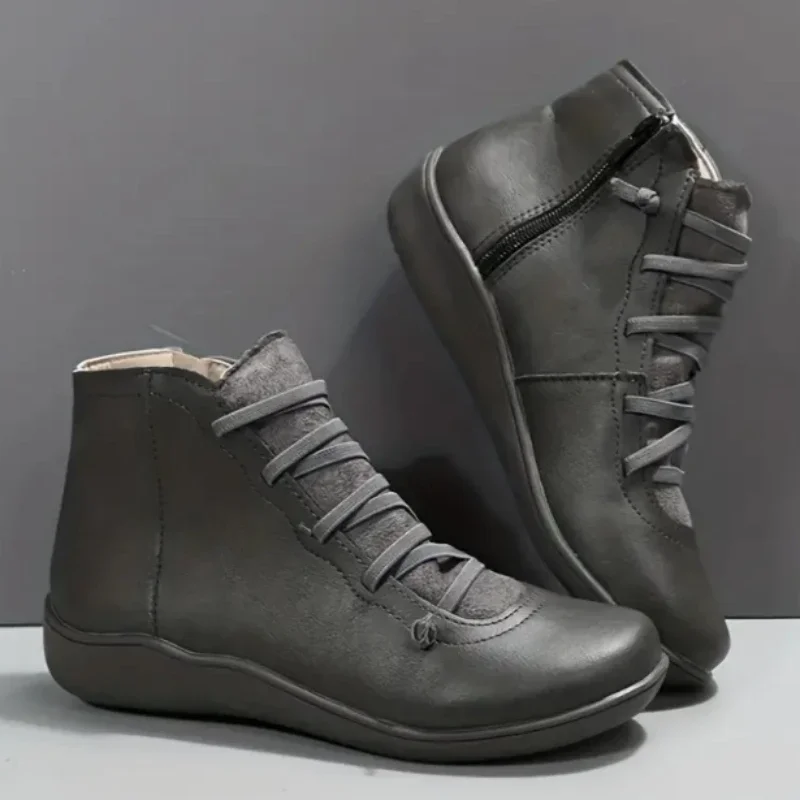 

Spring Flat Shoes Woman Short Vintage Boots with Fur 2025 for Women Lace Up Boots Snow Boots Winter Leather Ankle