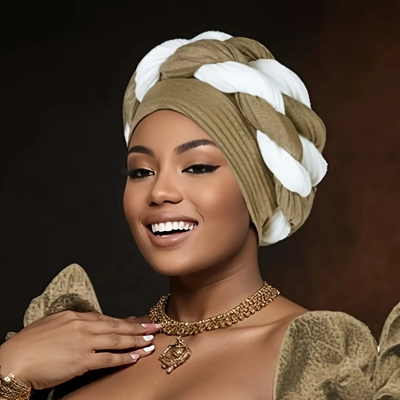 Double Braided Pre-Tied Turban Hat, Solid Color Pleated Turban, Elastic Hat, Lightweight, Stylish, Elegant Hat, Suitable for Daily Activities Such as Proms, Parties, Birthday Parties, and Fashionable Chemotherapy Hats