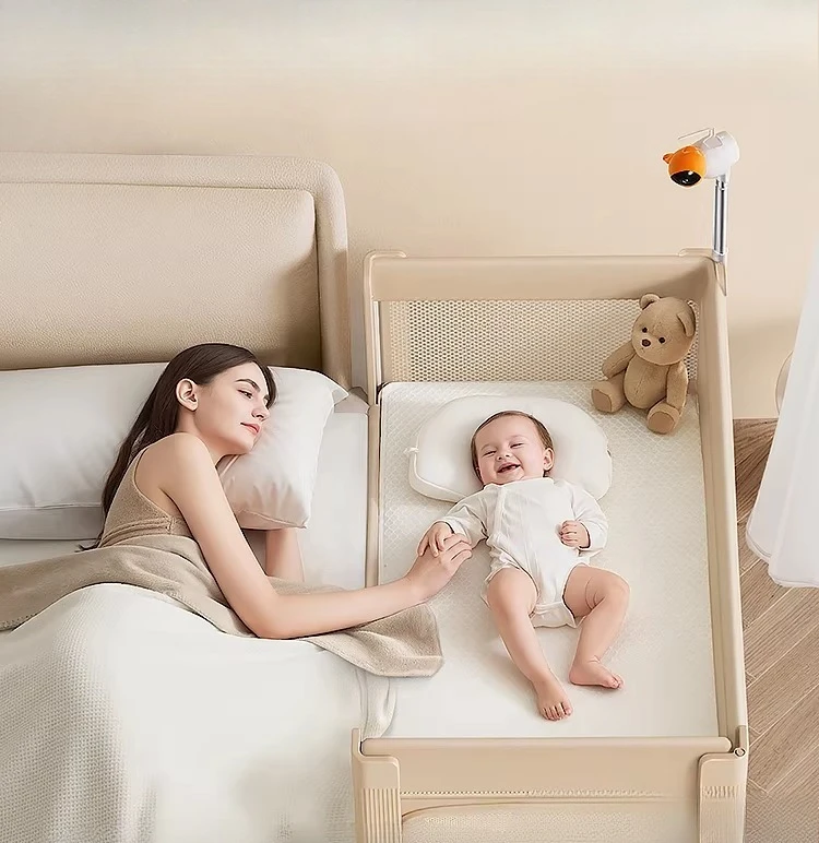Smart crib, movable and portable splicing bed, multi-functional folding newborn baby bed