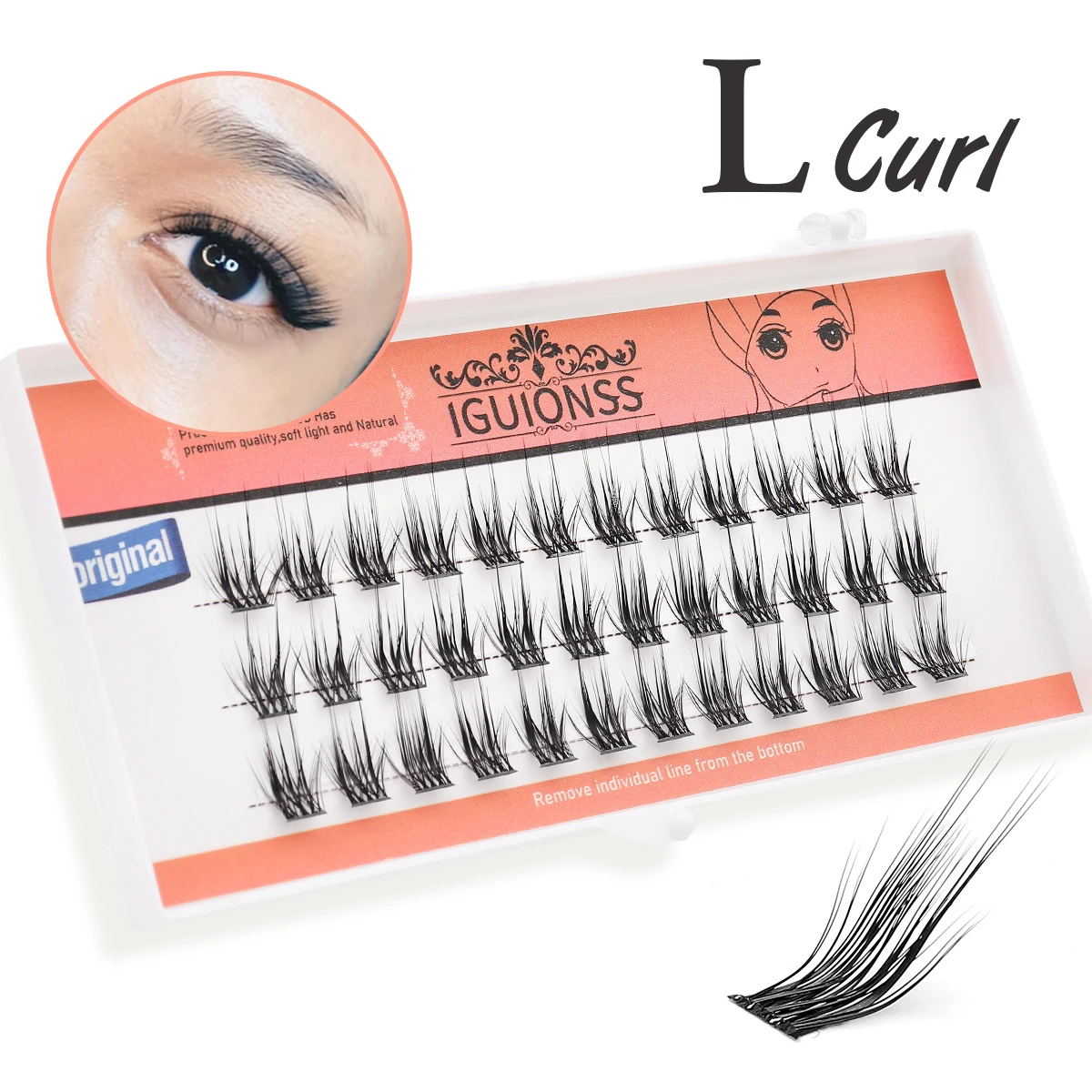 IGUIONSS Fake Eyelash IG2350 L Curved Three Rows Fake Eyelash Natural Novice DIY10-14MM