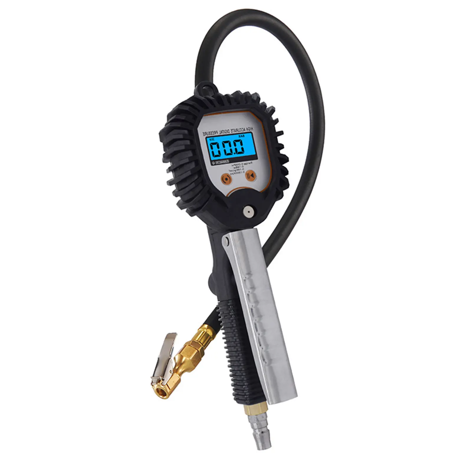 Digital Tire Pressure Gauge 255 PSI Auto Tire Gauge With 4 Settings Heavy Duty Air Chuck Compressor With Rubber Hose And Backlit