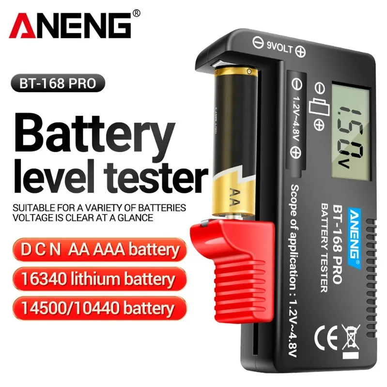 

Тестер емкости аккумуляторов ANENG BT-168 PRO, универсальный анализатор нагрузки, цифровой тестер батарей 9V/AAA/AA, тестер кнопочных батарей