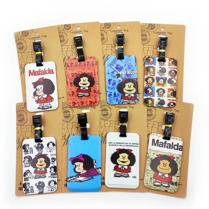 Cute Girls Mafalda Luggage Label Women Travel Luggage Tag Suitcase ID Address Holder Baggage Boarding Portable Suitcase Ticket