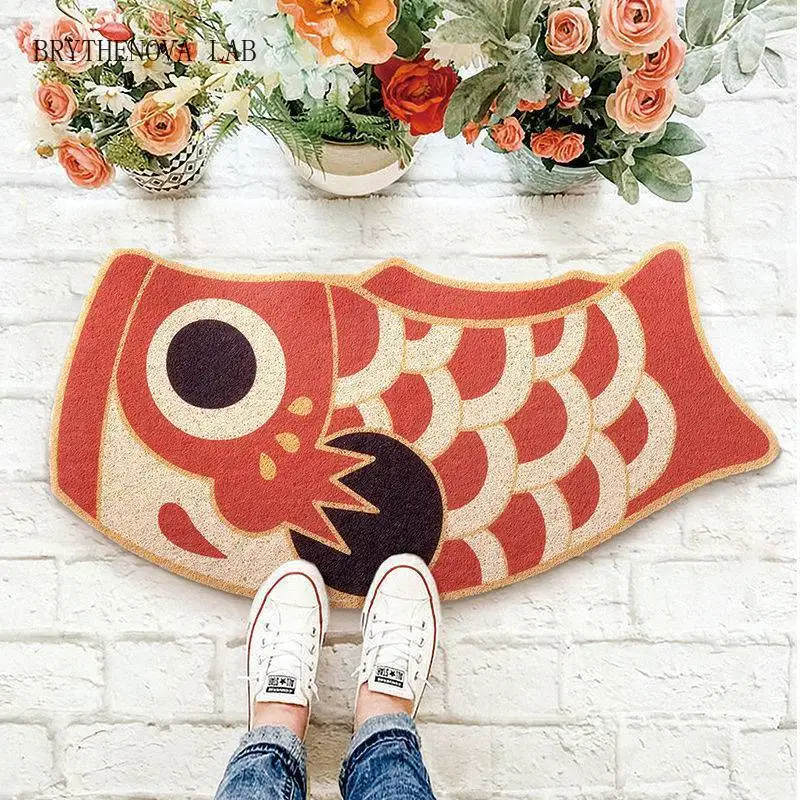 Welcome Doormat Japanese Style Red Carp Printed Carpet Entrance Hallway Non-slip Mat Floor Front Door Mat Creative Carp Rugs